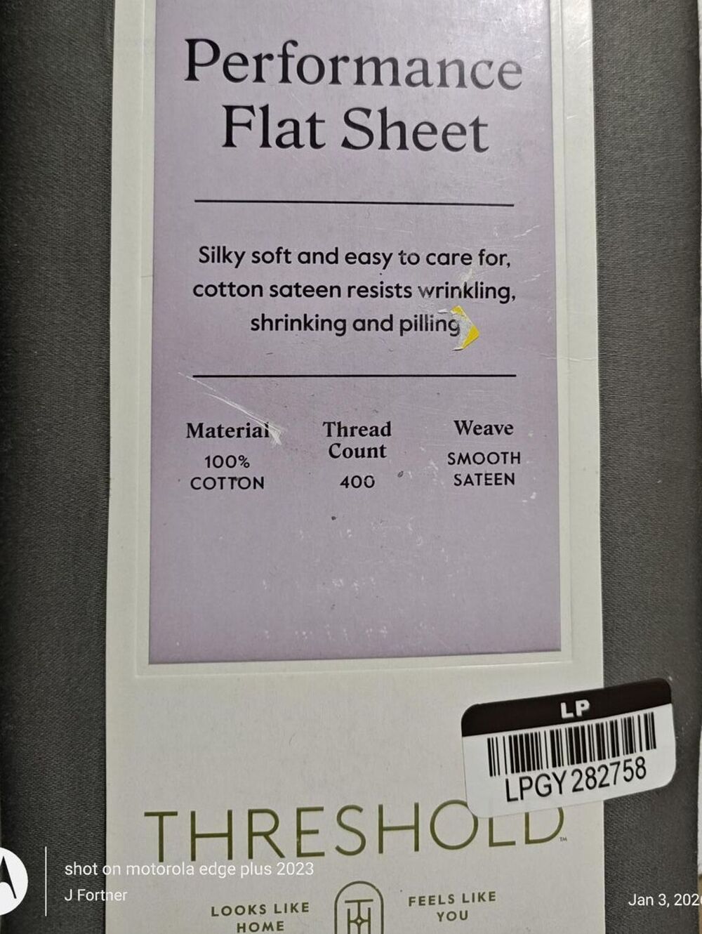 Full Threshold 400 Thread Count Performance Flat Sheet Sateen GRAY 100% Cotton